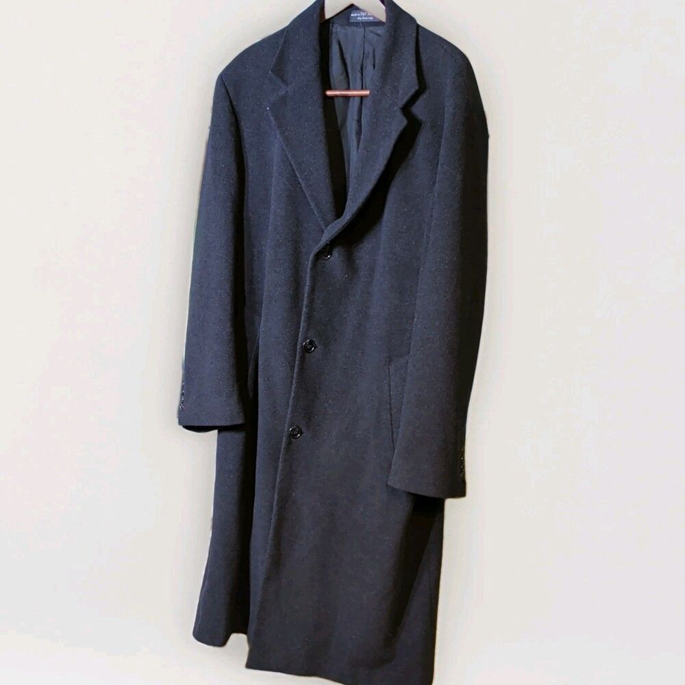 Lauren Ralph Lauren Men's Cashmere Blend Wool Overcoat Black 46R Italy Fabric